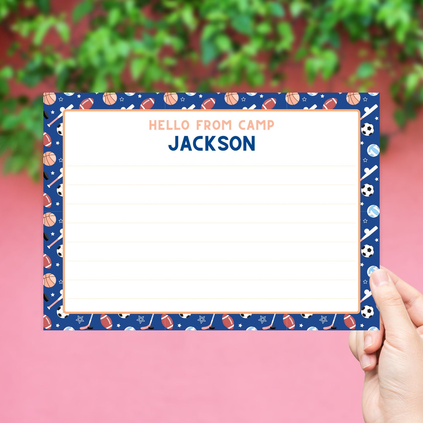 Personalized Summer Camp Stationary for Boys, Sports-themed lined Summer Camp Notecards, Camp Letters for Summer Camp Care Package