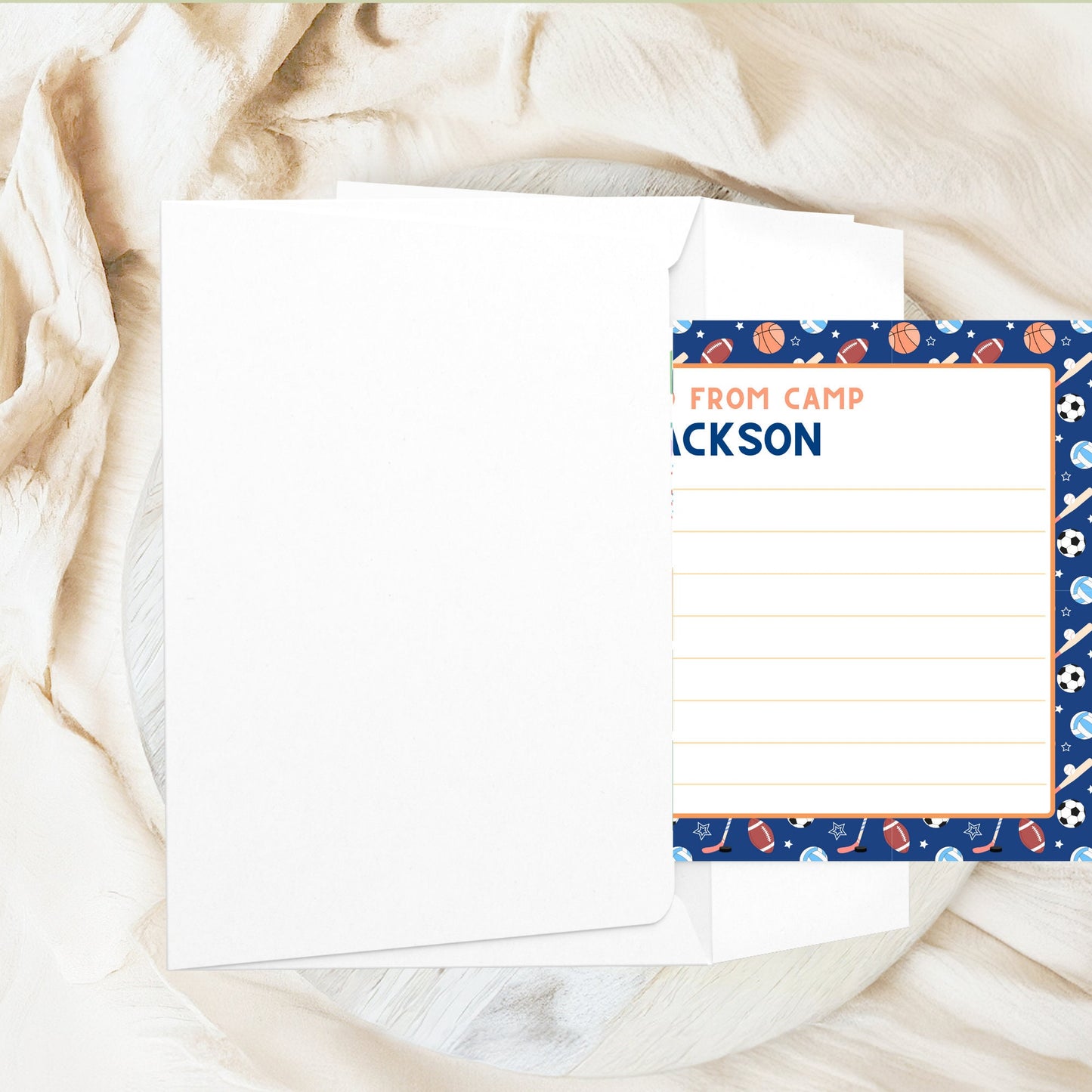 Personalized Summer Camp Stationary for Boys, Sports-themed lined Summer Camp Notecards, Camp Letters for Summer Camp Care Package