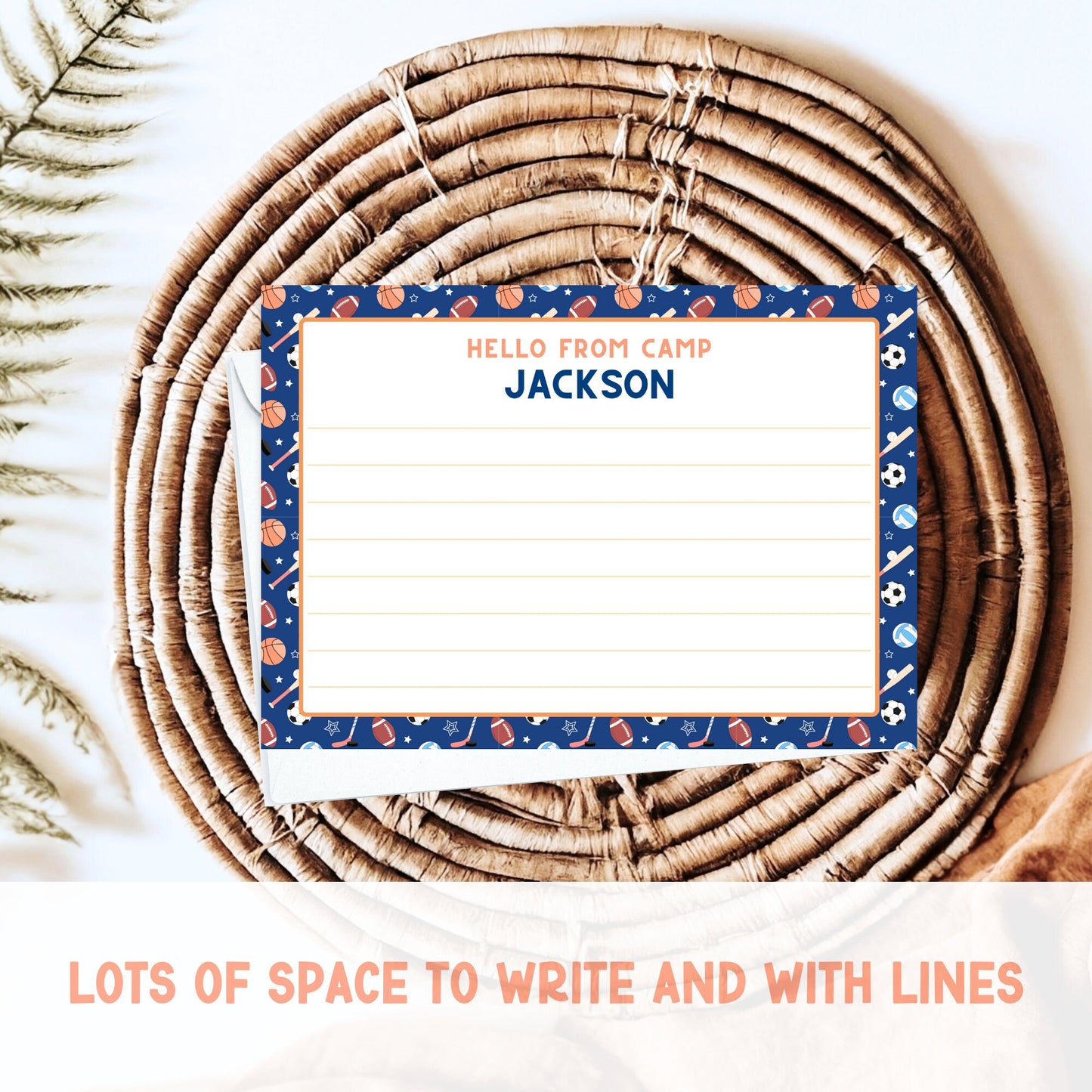 Personalized Summer Camp Stationary for Boys, Sports-themed lined Summer Camp Notecards, Camp Letters for Summer Camp Care Package