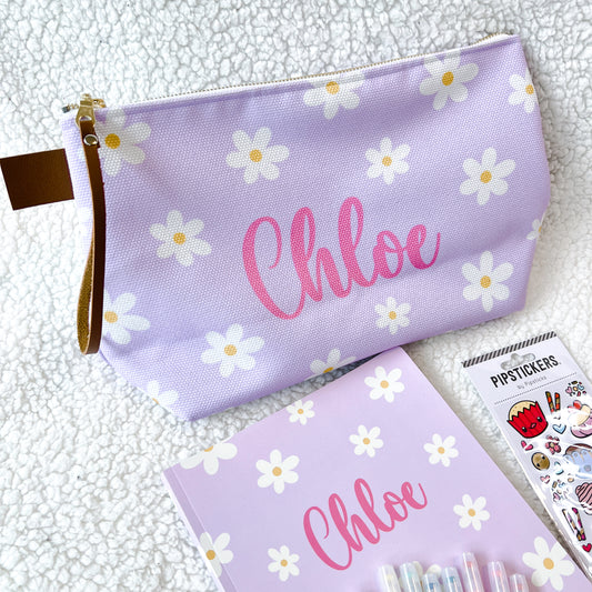 Personalized Everyday Zipper Bag - Daisies