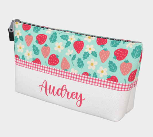 Personalized Zipper Bag - Green Strawberry Field