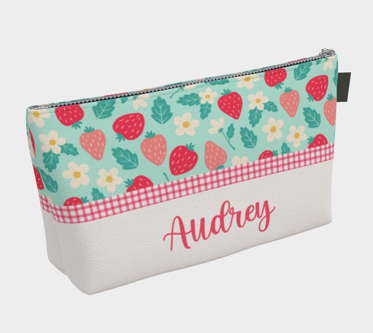 Personalized Zipper Bag - Green Strawberry Field